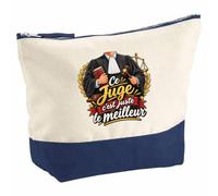 Pochette Grand Format Juge C'est Juste Le Meilleur Métier | Coton Bicolore 5 L 33 × 23 cm Zip Métal | Trousse de Toilette Vanity Maquillage Voyage | Cadeau Femme Anniversaire
