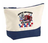 Pochette Grand Format Juste Un Gars Qui Adore la Chanson française | Coton Bicolore 5 L 33 × 23 cm Zip Métal | Trousse de Toilette Vanity Maquillage Voyage | Cadeau Chanteur Femme Anniversaire