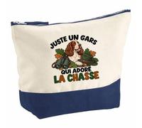 Pochette Grand Format Juste Un Gars Qui Adore la Chasse | Coton Bicolore 5 L 33 × 23 cm Zip Métal | Trousse de Toilette Vanity Maquillage Voyage | Cadeau Chasseur Femme Anniversaire
