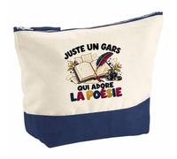 Pochette Grand Format Juste Un Gars Qui Adore la poésie | Coton Bicolore 5 L 33 × 23 cm Zip Métal | Trousse de Toilette Vanity Maquillage Voyage | Cadeau Poète Femme Anniversaire