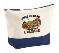 Pochette Grand Format Juste Un Gars Qui Adore l'Alsace | Coton Bicolore 5 L 33 × 23 cm Zip Métal | Trousse de Toilette Vanity Maquillage Voyage | Cadeau Alsacien Femme Anniversaire