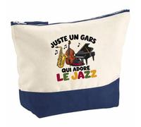 Pochette Grand Format Juste Un Gars Qui Adore Le Jazz | Coton Bicolore 5 L 33 × 23 cm Zip Métal | Trousse de Toilette Vanity Maquillage Voyage | Cadeau Femme Anniversaire