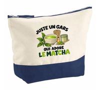 Pochette Grand Format Juste Un Gars Qui Adore Le Matcha | Coton Bicolore 5 L 33 × 23 cm Zip Métal | Trousse de Toilette Vanity Maquillage Voyage | Cadeau Amateur de Matcha Femme Anniversaire