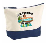Pochette Grand Format Juste Un Gars Qui Adore Le Spa | Coton Bicolore 5 L 33 × 23 cm Zip Métal | Trousse de Toilette Vanity Maquillage Voyage | Cadeau Amateur de Bien-être Femme Anniversaire
