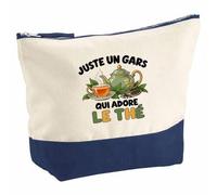 Pochette Grand Format Juste Un Gars Qui Adore Le thé | Coton Bicolore 5 L 33 × 23 cm Zip Métal | Trousse de Toilette Vanity Maquillage Voyage | Cadeau Amateur de Thé Femme Anniversaire
