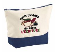 Pochette Grand Format Juste Un Gars Qui Adore l'écriture | Coton Bicolore 5 L 33 × 23 cm Zip Métal | Trousse de Toilette Vanity Maquillage Voyage | Cadeau Écrivain Femme Anniversaire