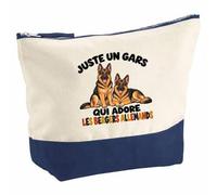 Pochette Grand Format Juste Un Gars Qui Adore Les bergers allemands | Coton Bicolore 5 L 33 × 23 cm Zip Métal | Trousse de Toilette Vanity Maquillage Voyage | Cadeau Papa de Chien Femme Anniversaire