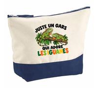 Pochette Grand Format Juste Un Gars Qui Adore Les iguanes | Coton Bicolore 5 L 33 × 23 cm Zip Métal | Trousse de Toilette Vanity Maquillage Voyage | Cadeau Amoureux des Animaux Femme Anniversaire
