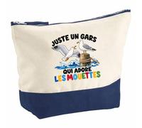 Pochette Grand Format Juste Un Gars Qui Adore Les mouettes | Coton Bicolore 5 L 33 × 23 cm Zip Métal | Trousse de Toilette Vanity Maquillage Voyage | Cadeau Amoureux de L'Océan Femme Anniversaire