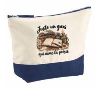 Pochette Grand Format Juste Un Gars Qui Aime la poésie | Coton Bicolore 5 L 33 × 23 cm Zip Métal | Trousse de Toilette Vanity Maquillage Voyage | Idée Cadeau Poète Noël Départ