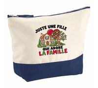 Pochette Grand Format Juste Une Fille Qui Adore la Famille | Coton Bicolore 5 L 33 × 23 cm Zip Métal | Trousse de Toilette Vanity Maquillage Voyage | Cadeau Maman Femme Anniversaire