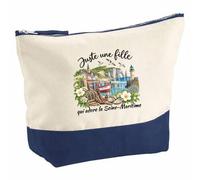 Pochette Grand Format Juste Une Fille Qui Adore la Seine-Maritime | Coton Bicolore 5 L 33 × 23 cm Zip Métal | Trousse de Toilette Vanity Maquillage Voyage | Idée Cadeau Seinomarine Noël Départ