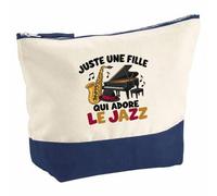 Pochette Grand Format Juste Une Fille Qui Adore Le Jazz | Coton Bicolore 5 L 33 × 23 cm Zip Métal | Trousse de Toilette Vanity Maquillage Voyage | Cadeau Femme Anniversaire