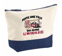 Pochette Grand Format Juste Une Fille Qui Adore Le Modern Jazz | Coton Bicolore 5 L 33 × 23 cm Zip Métal | Trousse de Toilette Vanity Maquillage Voyage | Cadeau Danseuse Femme Anniversaire