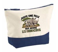 Pochette Grand Format Juste Une Fille Qui Adore Les rhinocéros | Coton Bicolore 5 L 33 × 23 cm Zip Métal | Trousse de Toilette Vanity Maquillage Voyage