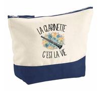 Pochette Grand Format La Clarinette C'est la Vie | Coton Bicolore 5 L 33 × 23 cm Zip Métal | Trousse de Toilette Vanity Maquillage Voyage | Cadeau Clarinettiste Femme Anniversaire