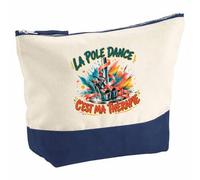 Pochette Grand Format La Pole Dance C'est ma thérapie | Coton Bicolore 5 L 33 × 23 cm Zip Métal | Trousse de Toilette Vanity Maquillage Voyage | Cadeau Femme Anniversaire