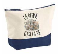 Pochette Grand Format La résine C'est la Vie | Coton Bicolore 5 L 33 × 23 cm Zip Métal | Trousse de Toilette Vanity Maquillage Voyage | Cadeau Créateur et Créatrice en Résine Femme Anniversaire