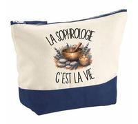 Pochette Grand Format La sophrologie C'est la Vie | Coton Bicolore 5 L 33 × 23 cm Zip Métal | Trousse de Toilette Vanity Maquillage Voyage | Cadeau Sophrologue Femme Anniversaire