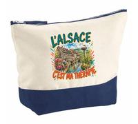 Pochette Grand Format L'alsace C'est ma thérapie | Coton Bicolore 5 L 33 × 23 cm Zip Métal | Trousse de Toilette Vanity Maquillage Voyage | Cadeau Femme Anniversaire