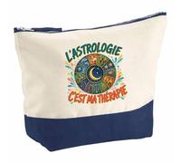 Pochette Grand Format L'astrologie C'est ma thérapie | Coton Bicolore 5 L 33 × 23 cm Zip Métal | Trousse de Toilette Vanity Maquillage Voyage | Cadeau Femme Anniversaire