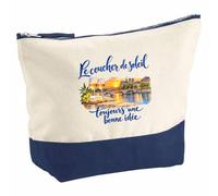 Pochette Grand Format Le Coucher de Soleil, Toujours Une Bonne idée | Coton Bicolore 5 L 33 × 23 cm Zip Métal | Trousse de Toilette Vanity Maquillage Voyage | Cadeau Rêveur Rêveuse Femme Anniversaire
