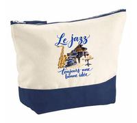 Pochette Grand Format Le Jazz, Toujours Une Bonne idée | Coton Bicolore 5 L 33 × 23 cm Zip Métal | Trousse de Toilette Vanity Maquillage Voyage | Cadeau Femme Anniversaire
