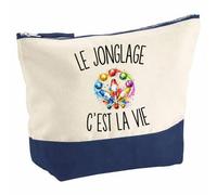 Pochette Grand Format Le Jonglage c’est la Vie | Coton Bicolore 5 L 33 × 23 cm Zip Métal | Trousse de Toilette Vanity Maquillage Voyage | Cadeau Jongleur Jongleuse Femme Anniversaire