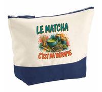 Pochette Grand Format Le Matcha C'est ma thérapie | Coton Bicolore 5 L 33 × 23 cm Zip Métal | Trousse de Toilette Vanity Maquillage Voyage | Cadeau Femme Anniversaire