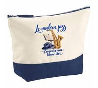 Pochette Grand Format Le Modern Jazz, Toujours Une Bonne idée | Coton Bicolore 5 L 33 × 23 cm Zip Métal | Trousse de Toilette Vanity Maquillage Voyage | Cadeau Femme Anniversaire