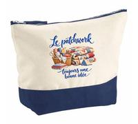 Pochette Grand Format Le Patchwork, Toujours Une Bonne idée | Coton Bicolore 5 L 33 × 23 cm Zip Métal | Trousse de Toilette Vanity Maquillage Voyage | Cadeau Couturier Couturière Femme Anniversaire