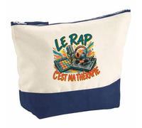 Pochette Grand Format Le Rap C'est ma thérapie | Coton Bicolore 5 L 33 × 23 cm Zip Métal | Trousse de Toilette Vanity Maquillage Voyage | Cadeau Femme Anniversaire