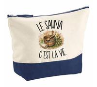 Pochette Grand Format Le Sauna C'est la Vie | Coton Bicolore 5 L 33 × 23 cm Zip Métal | Trousse de Toilette Vanity Maquillage Voyage | Cadeau Amateur et Amatrice de Sauna Femme Anniversaire