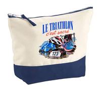 Pochette Grand Format Le Triathlon C'est sacré | Idée Cadeau Passionné Loisir Noël Départ | Coton Bicolore 5 L 33 × 23 cm Zip Métal | Trousse de Toilette Vanity Maquillage Voyage