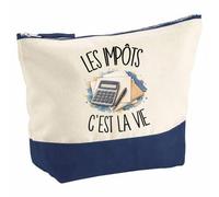 Pochette Grand Format Les impôts C'est la Vie | Coton Bicolore 5 L 33 × 23 cm Zip Métal | Trousse de Toilette Vanity Maquillage Voyage | Cadeau Femme Anniversaire