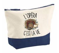 Pochette Grand Format L'opéra C'est la Vie | Coton Bicolore 5 L 33 × 23 cm Zip Métal | Trousse de Toilette Vanity Maquillage Voyage | Cadeau Amateur et Amatrice D'opéra Femme Anniversaire