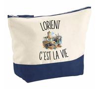 Pochette Grand Format Lorient c’est la Vie | Coton Bicolore 5 L 33 × 23 cm Zip Métal | Trousse de Toilette Vanity Maquillage Voyage | Cadeau Lorientais Lorientaise Femme Anniversaire