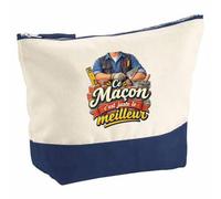 Pochette Grand Format Macon C'est Juste Le Meilleur Métier | Coton Bicolore 5 L 33 × 23 cm Zip Métal | Trousse de Toilette Vanity Maquillage Voyage | Cadeau Femme Anniversaire