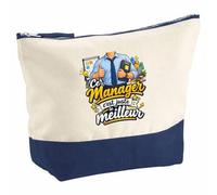 Pochette Grand Format Manager C'est Juste Le Meilleur Métier | Coton Bicolore 5 L 33 × 23 cm Zip Métal | Trousse de Toilette Vanity Maquillage Voyage | Cadeau Femme Anniversaire
