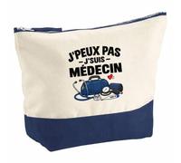 Pochette Grand Format Médecin J'peux Pas | pour Lui | Coton Bicolore 5 L 33 × 23 cm Zip Métal | Trousse de Toilette Vanity Maquillage Voyage | Idée Cadeau Docteur Noël Départ
