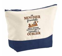Pochette Grand Format Menuiserie Formidable | Coton Bicolore 5 L 33 × 23 cm Zip Métal | Trousse de Toilette Vanity Maquillage Voyage | Idée Cadeau Noël Départ
