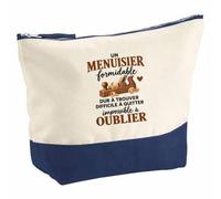 Pochette Grand Format Menuisier Formidable | Coton Bicolore 5 L 33 × 23 cm Zip Métal | Trousse de Toilette Vanity Maquillage Voyage | Idée Cadeau Noël Départ