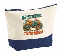 Pochette Grand Format Mes Petits-Enfants C'est ma thérapie | Coton Bicolore 5 L 33 × 23 cm Zip Métal | Trousse de Toilette Vanity Maquillage Voyage | Cadeau Femme Anniversaire