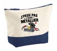 Pochette Grand Format Métallier J'peux Pas | Coton Bicolore 5 L 33 × 23 cm Zip Métal | Trousse de Toilette Vanity Maquillage Voyage | Idée Cadeau Serrurerie Noël Départ