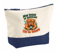 Pochette Grand Format Mon Dogue de Bordeaux C'est ma thérapie | Coton Bicolore 5 L 33 × 23 cm Zip Métal | Trousse de Toilette Vanity Maquillage Voyage | Cadeau Femme Anniversaire