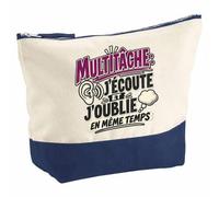 Pochette Grand Format Multitâche : j'écoute et j'oublie... en même Temps Humour Beauf et drôle | Coton Bicolore 5 L 33 × 23 cm Zip Métal | Trousse de Toilette Vanity Maquillage Voyage