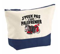 Pochette Grand Format Palefrenier J'peux Pas | Coton Bicolore 5 L 33 × 23 cm Zip Métal | Trousse de Toilette Vanity Maquillage Voyage | Idée Cadeau Écurie Noël Départ