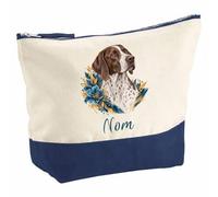 Pochette Grand Format Pointer Anglais : Aquarelle Florale | Coton Bicolore 5 L 33 × 23 cm Zip Métal | Trousse de Toilette Vanity Maquillage Voyage | Cadeau Propriétaire Chien Femme Anniversaire