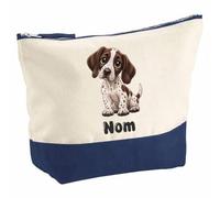 Pochette Grand Format Pointer Anglais : Chibi | Coton Bicolore 5 L 33 × 23 cm Zip Métal | Trousse de Toilette Vanity Maquillage Voyage | Cadeau Propriétaire Chien Femme Anniversaire