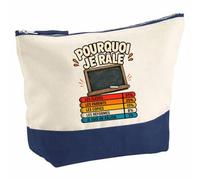 Pochette Grand Format Pourquoi Je Rale Prof Pourquoi Je râle Homme | Coton Bicolore 5 L 33 × 23 cm Zip Métal | Trousse de Toilette Vanity Maquillage Voyage | Cadeau Femme Anniversaire